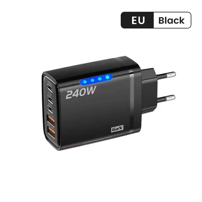 240w Gan Fast Charger With Led Light 2usb+3type-C 5 In 1 Multi Port Phone Charger For Iphone15-17Series Samsung Huawei Xiaomi 15