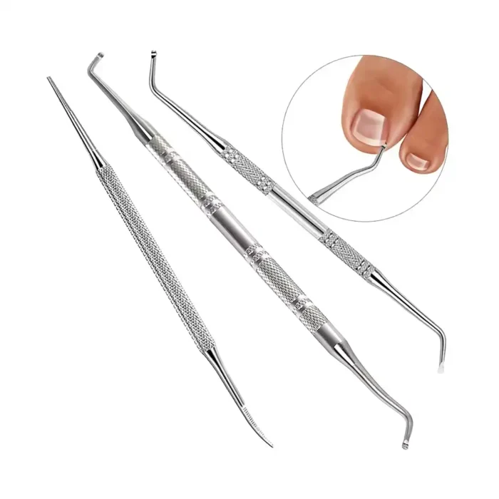 3Pcs Ingrown Toenail Correction Tool Set, Stainless Steel Double-Ended Nail Files, Paronychia Care, Foot Cleaning Tools